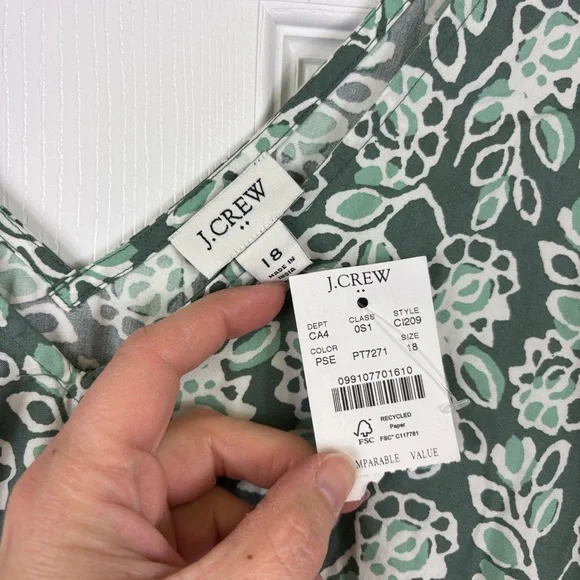 NWT J. Crew smocked waist poplin midi dress pale spinach eucalyptus sz 18 - Picture 5 of 10